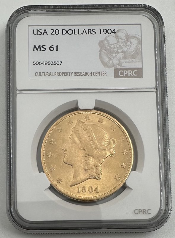Монета 20 долларов 1904 Филадельфия США слаб CPRC MS 61