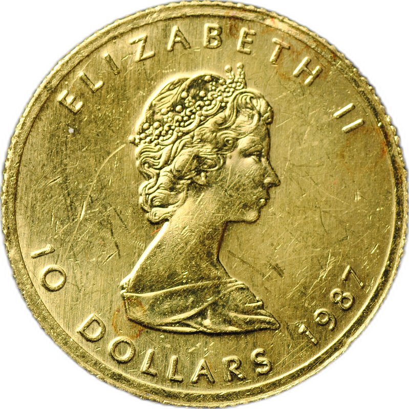 Монета 10 долларов 1987 Кленовый лист Канада