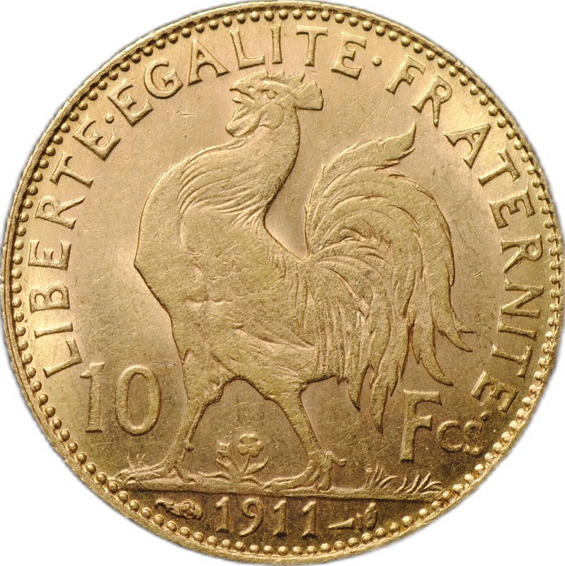 Монета 10 франков 1911 Франция