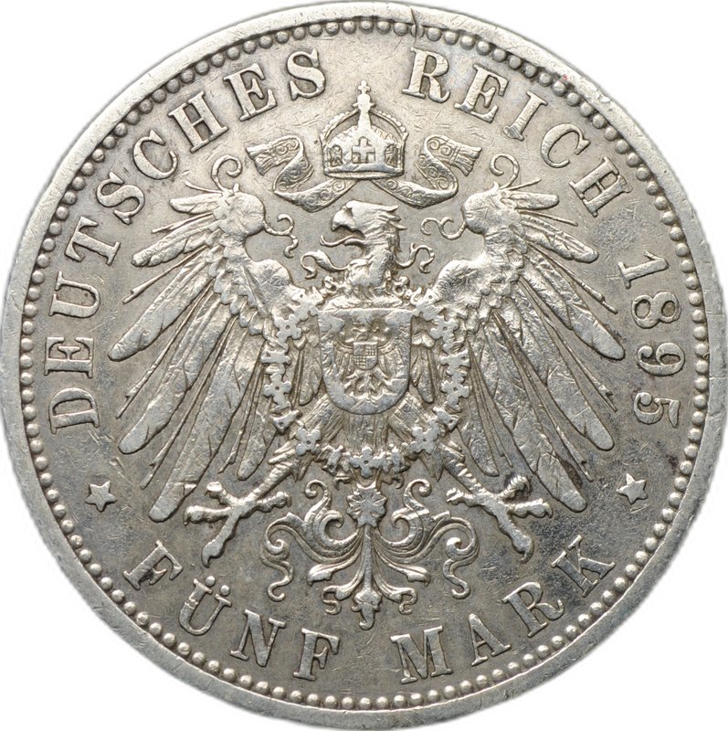 Монета 5 марок 1895 А Пруссия Германия
