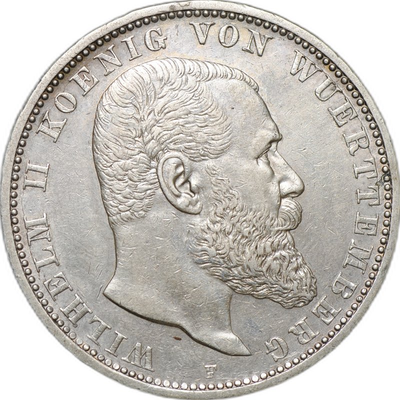 Монета 5 марок 1907 F Вюртемберг Германия