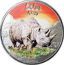 фото для Монета 240 франков 2008 Большая пятёрка Африки Носорог Конго Аверс