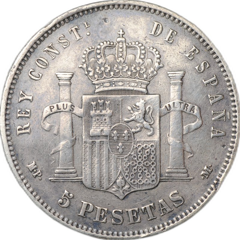 Монета 5 песет 1890 МР М Испания