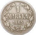 Монета 1 марка 1865 S Русская Финляндия