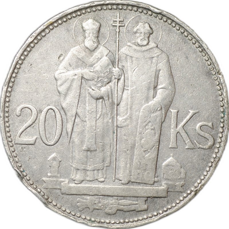 Монета 20 крон 1941 Святые Кирилл и Мефодий Словакия