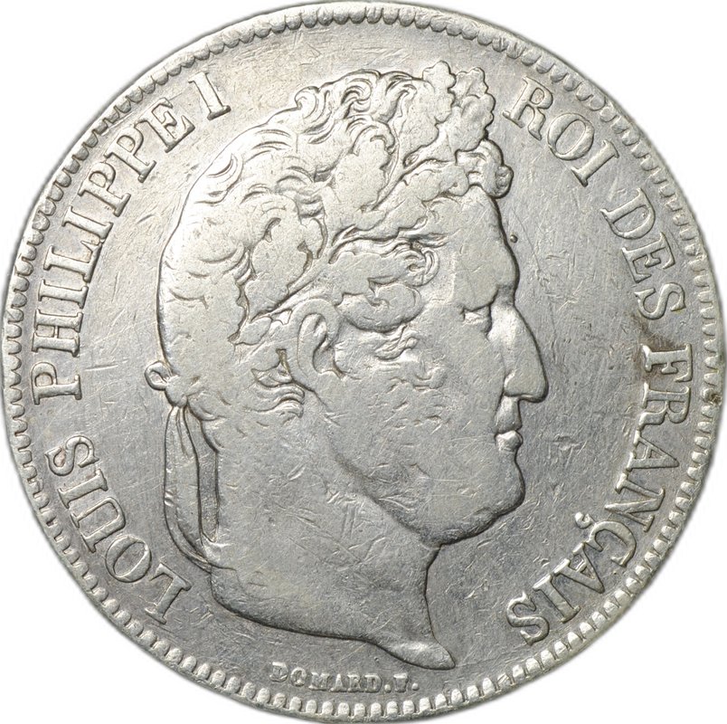Монета 5 франков 1834 B Руан Франция