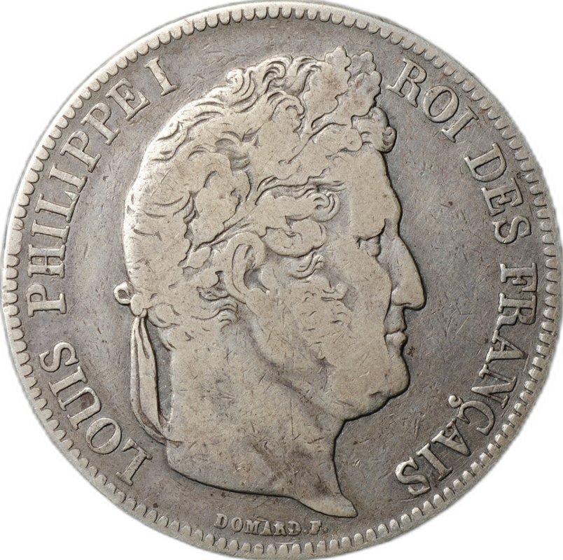 Монета 5 франков 1841 BB Страсбург Франция