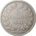 Монета 5 франков 1841 BB Страсбург Франция