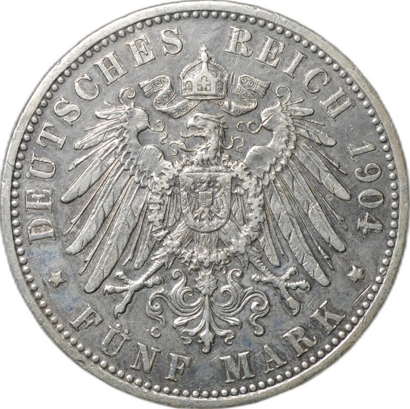 Монета 5 марок 1904 D Бавария Германия