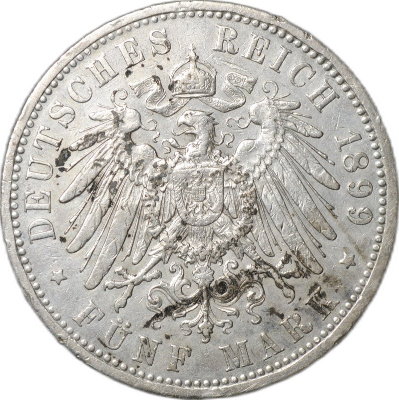 Монета 5 марок 1899 А Пруссия Германия