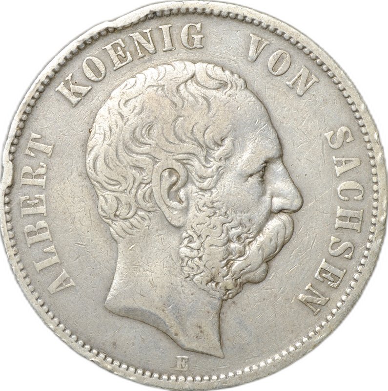 Монета 5 марок 1875 E Саксония Германия