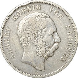 фото для Монета 5 марок 1875 E Саксония Германия Аверс