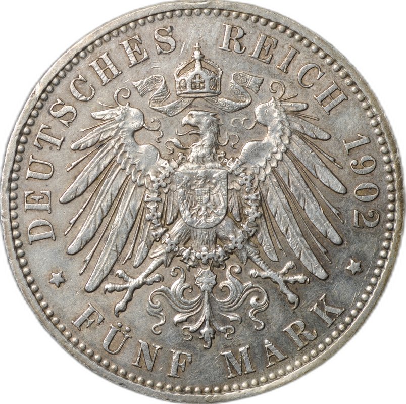 Монета 5 марок 1902 E Смерть Альберта Саксонского Саксония Германия