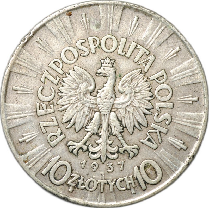 Монета 10 злотых 1937 Польша