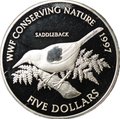 Монета 5 долларов 1997 WWF Тико Охрана природы серебро Новая Зеландия