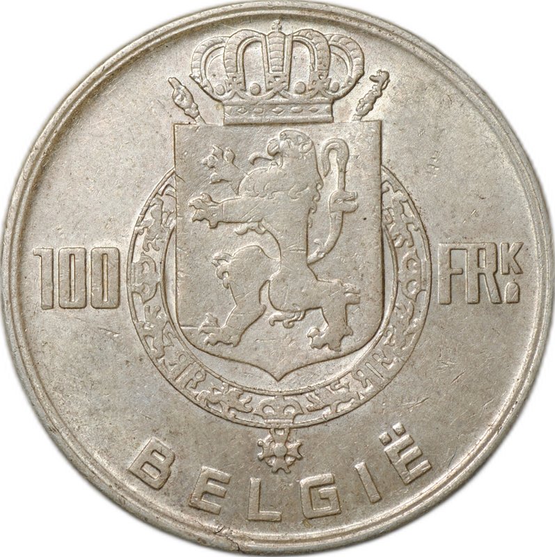 Монета 100 франков 1951 BELGIE Бельгия