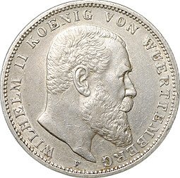 фото для Монета 3 марки 1909 F Вюртемберг Германия Аверс