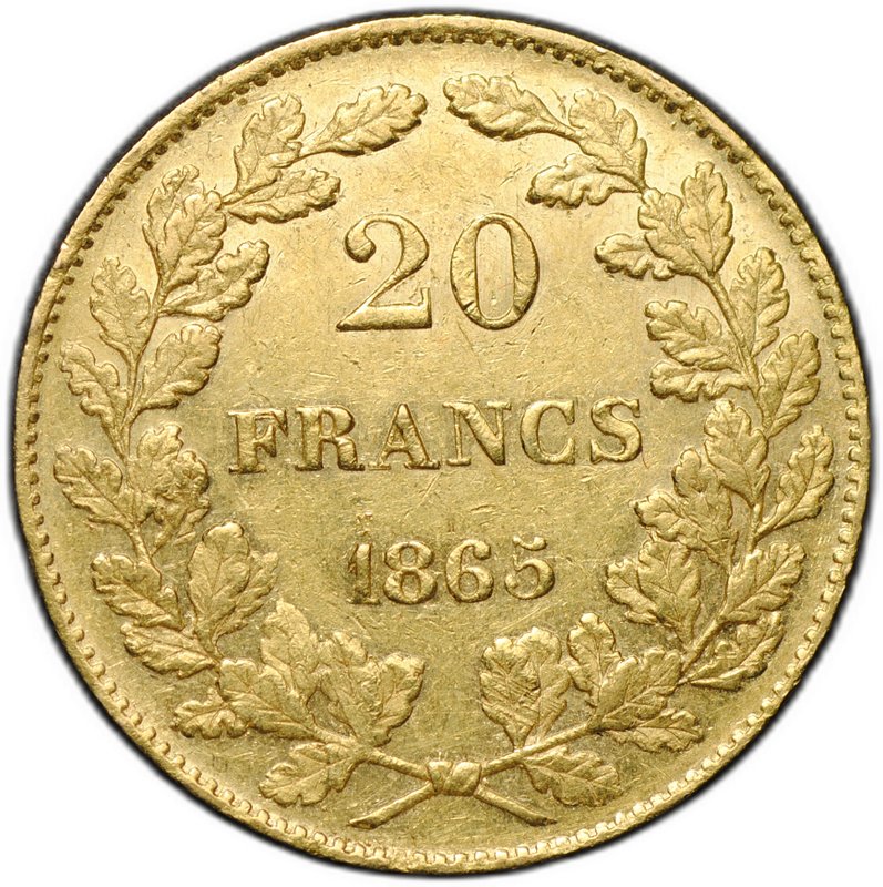 Монета 20 франков 1865 Бельгия