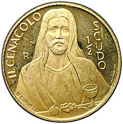 фото для Монета 1/2 скудо 1998 Тайная вечеря Сан-Марино Аверс
