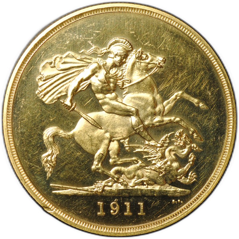 Монета 5 фунтов (соверенов) 1911 PROOF Великобритания