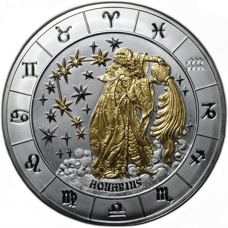 Монета 1000 франков 2009 Знаки зодиака - Водолей Руанда