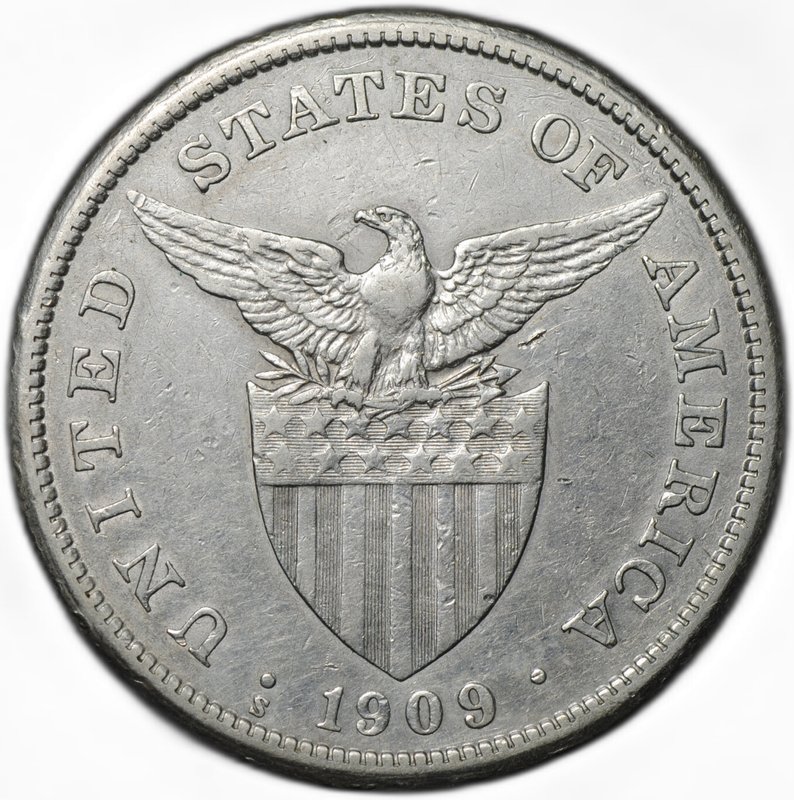 Монета 1 песо 1909 S Администрация США Филиппины