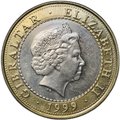 Монета 2 фунта 1999 12 подвигов Геракла Стимфалийские птицы Гибралтар