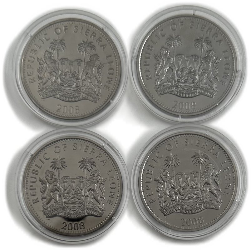 Набор 10 долларов 2008 Ночные животные Медоед, Бегемот, Дукер, Галаго Сьерра-Леоне 4 монеты