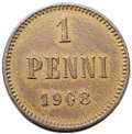 Монета 1 пенни 1908 Русская Финляндия