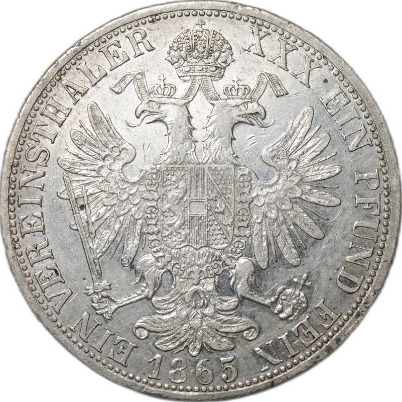Монета 1 союзный талер 1865 A - Вена Австрия
