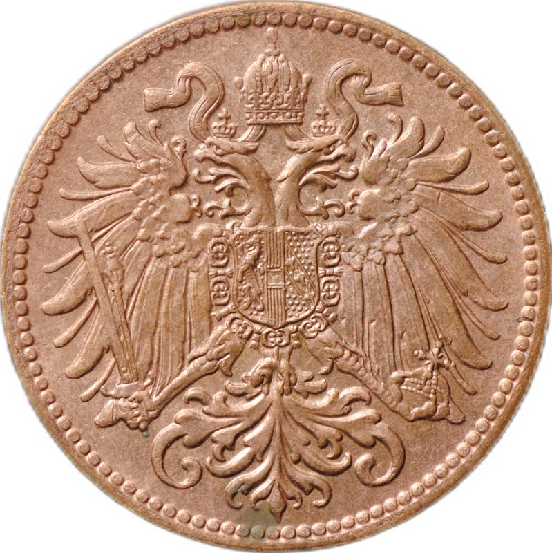 Монета 2 геллера 1910 Австрия