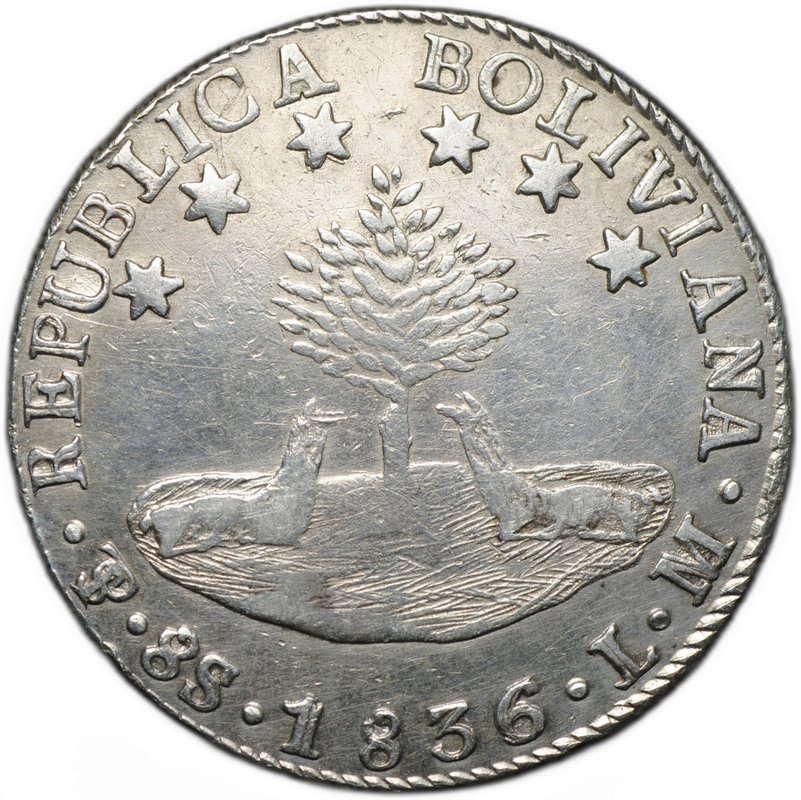 Монета 8 суэльдо 1836 Боливия