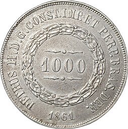 фото для Монета 1000 реалов (рейс) 1861 Бразилия Аверс