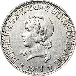 фото для Монета 1000 реалов (рейс) 1911 Бразилия Аверс