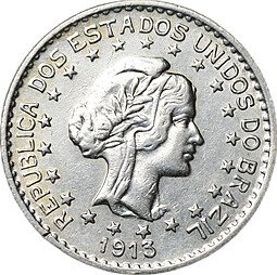 фото для Монета 1000 реалов (рейс) 1913 Без тире Бразилия Аверс