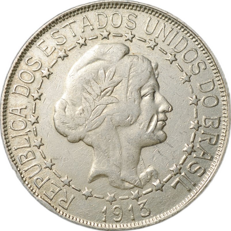 Монета 2000 реалов (рейс) 1913 Тире между звездами Бразилия