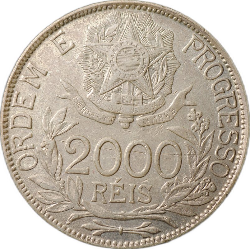 Монета 2000 реалов (рейс) 1913 Тире между звездами Бразилия