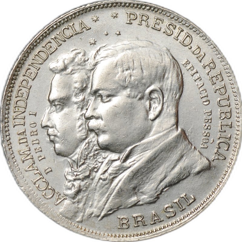 Монета 2000 реалов (рейс) 1922 100 лет независимости Бразилии 500 проба Бразилия