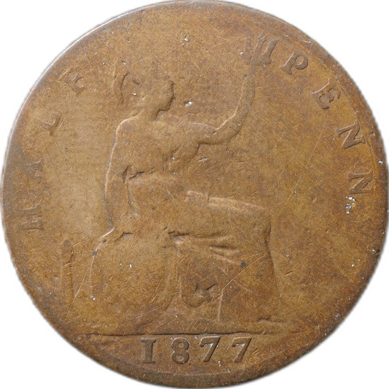 Монета 1/2 пенни 1877 Великобритания