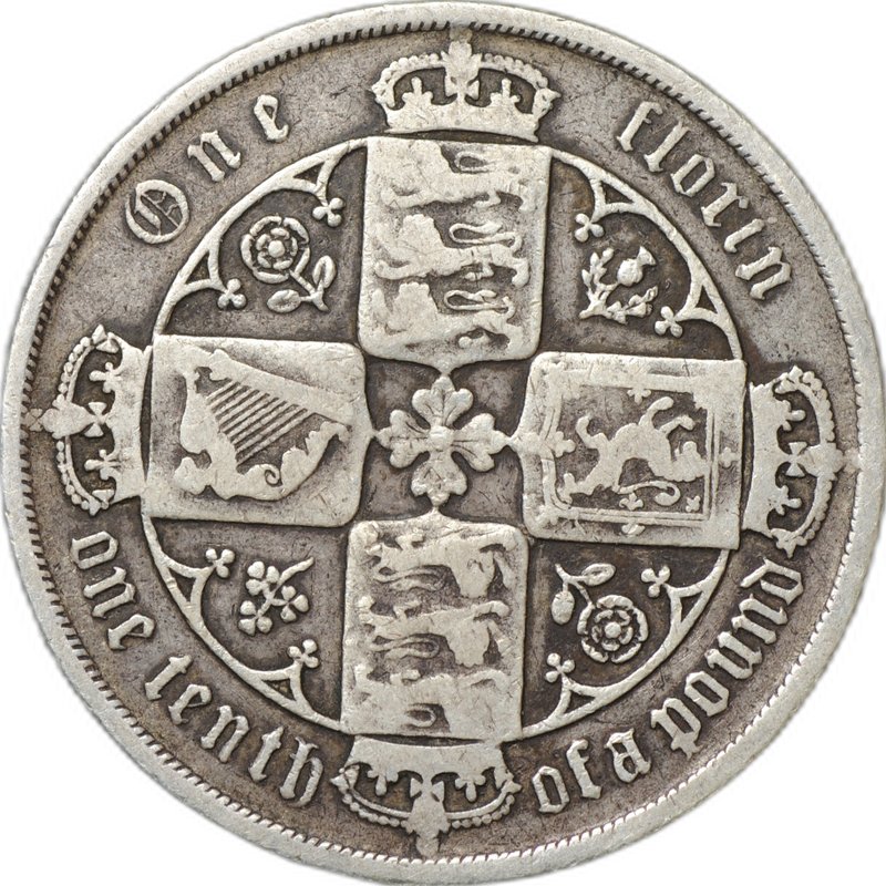 Монета 2 шиллинга (флорин) 1887 Старый портрет Великобритания
