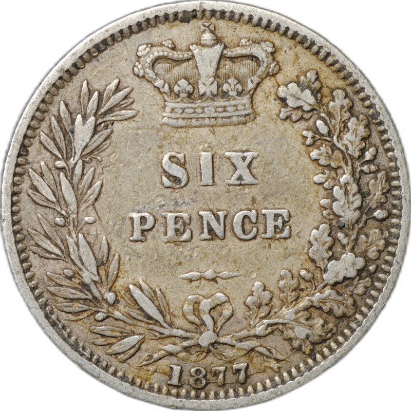 Монета 6 пенсов 1877 Великобритания