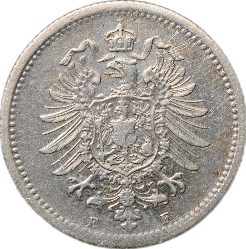 Монета 20 пфеннигов 1876 F - Штутгарт Германия