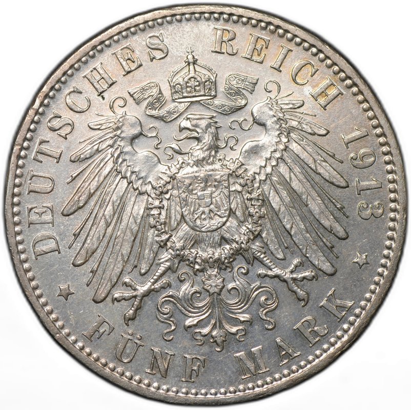 Монета 5 марок 1913 Бавария Германия