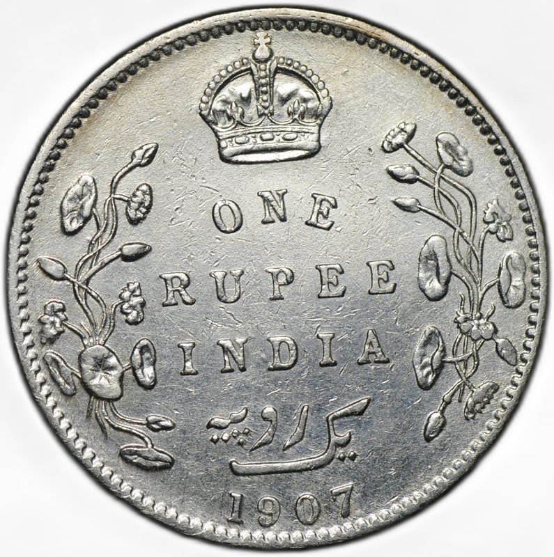 Монета 1 рупия 1907 Индия Британская