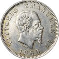 Монета 1 лира 1863 M - Милан, Щит на реверсе Италия