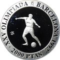 Монета 2000 песет 1990 Олимпиада Барселона 1992 - футбол Испания