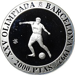 фото для Монета 2000 песет 1990 Олимпиада Барселона 1992 - футбол Испания Аверс
