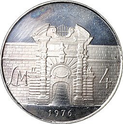фото для Монета 4 лиры 1976 Ворота Форта Маноэль Мальта Аверс