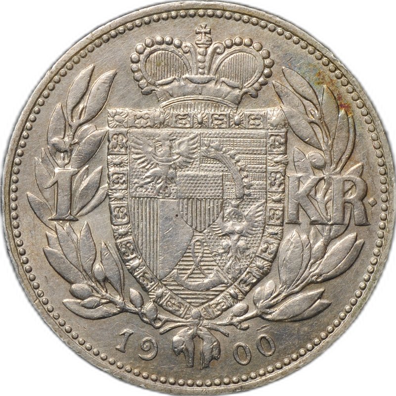 Монета 1 крона 1900 Лихтенштейн