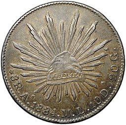 фото для Монета 8 реалов 1884 As - Аламос Мексика Аверс